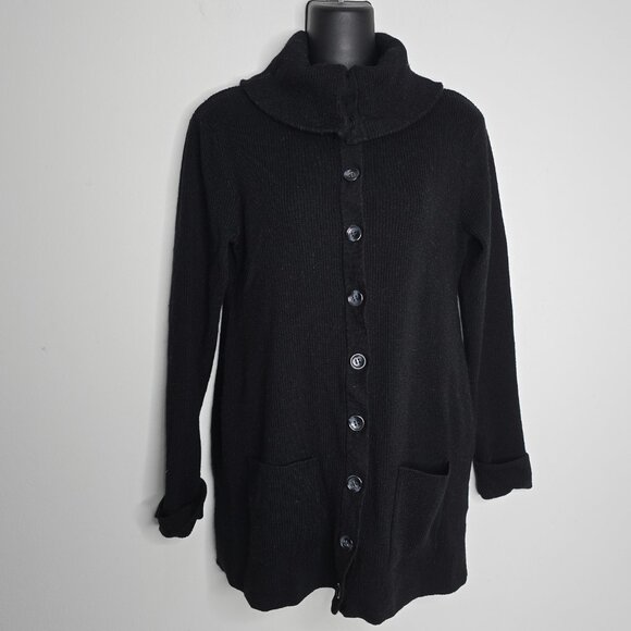 Saks Fifth Avenue Cardigan Sweater Womens XL Black 100% Merino Wool Button - Picture 5 of 9